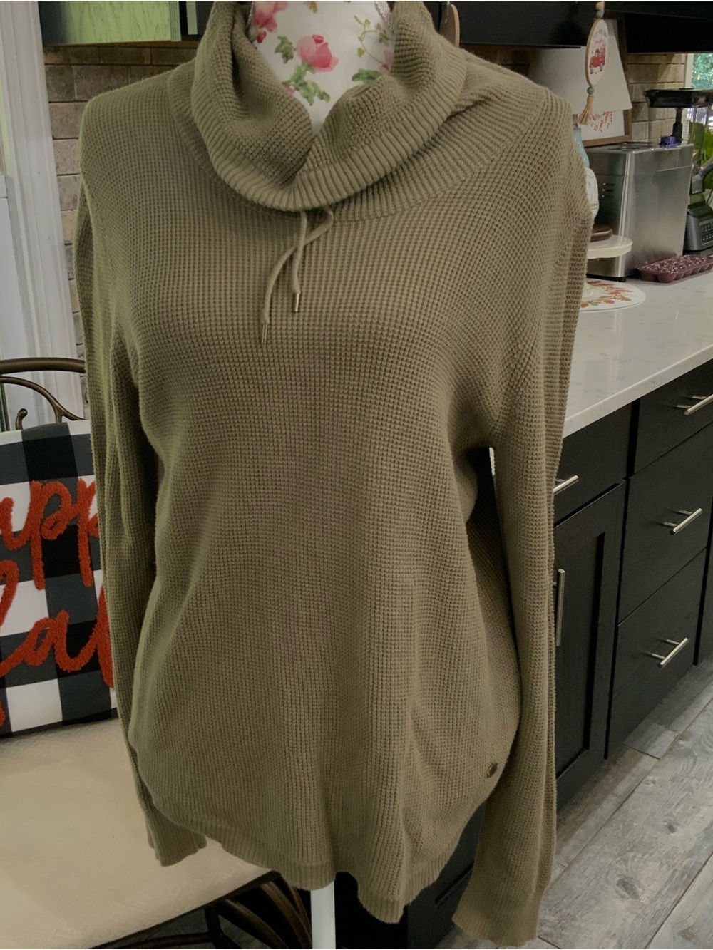 Lauren Ralph Lauren Women’s XL Waffle Knit Cowl Neck Sweater Top Forest Green
